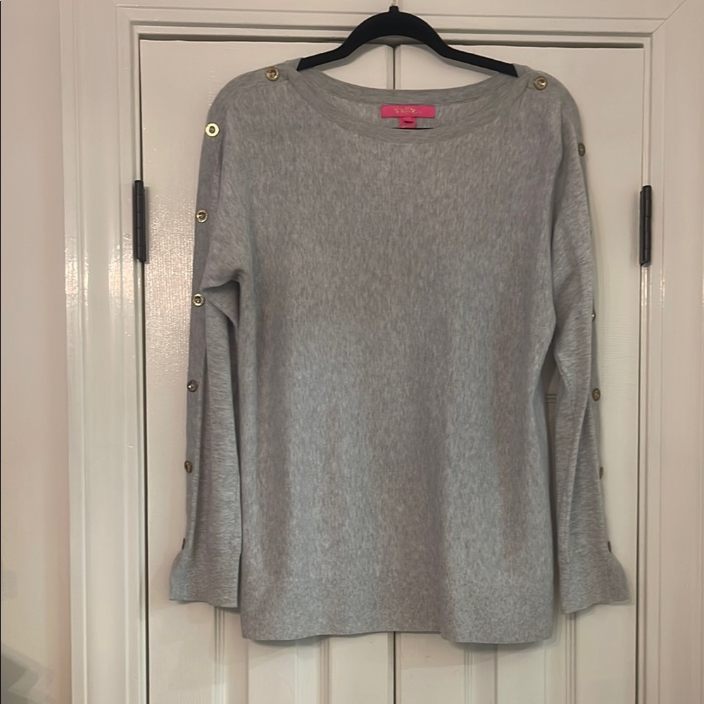 LILLY PULITZER Milton Sweater in Heathered Seaside Grey Sz. M